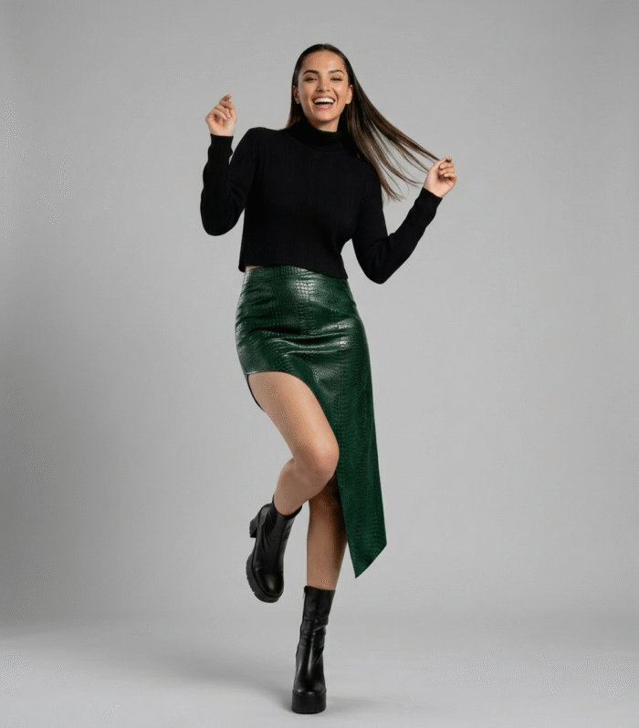 Illume Emerald Croc Assymmetry Skirt